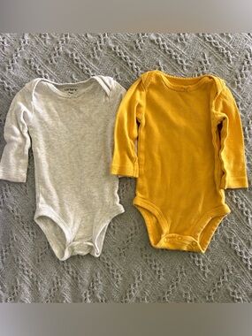 Carter's Long-Sleeve Onesie Bodysuits-Mustard & Light Gray (2-Pack), 3 month